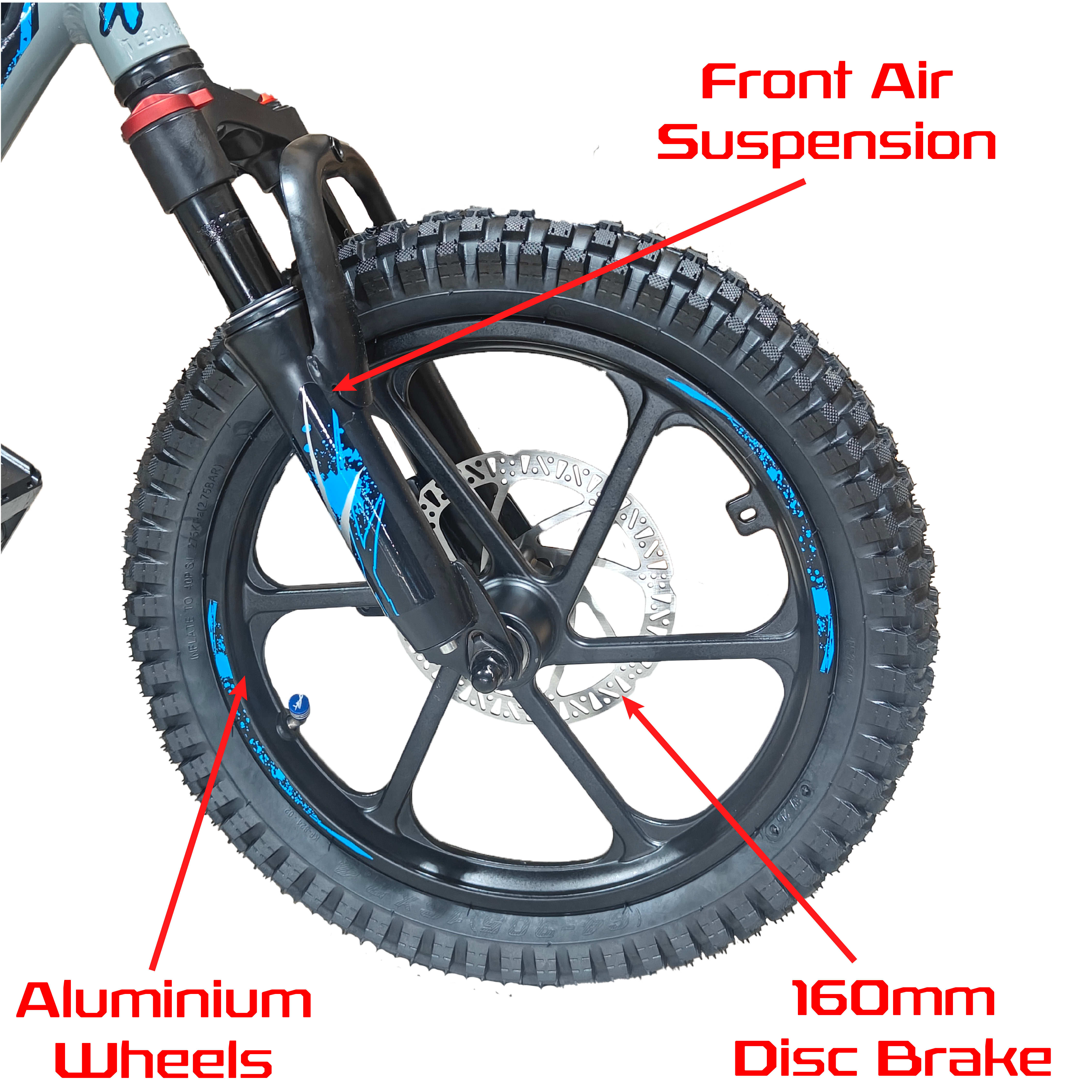 front_air_suspension_16inch_aluminium_wheel_16in_XRT_moto_160mm_disc_brake_stacyc_shock