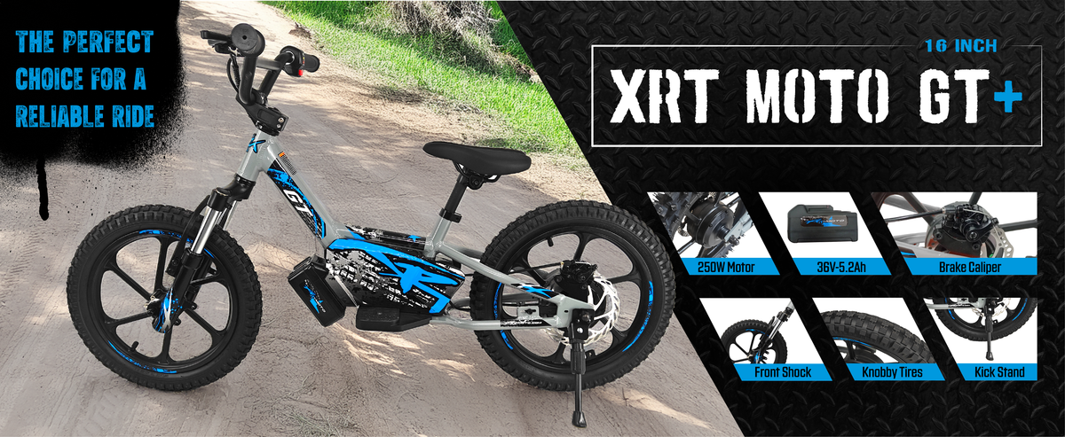 16inch_xrt_moto_GT+_250W_motor_quick_swap_battery_front_suspension_stacyc_16in_edrive_front_shock_gt_plus
