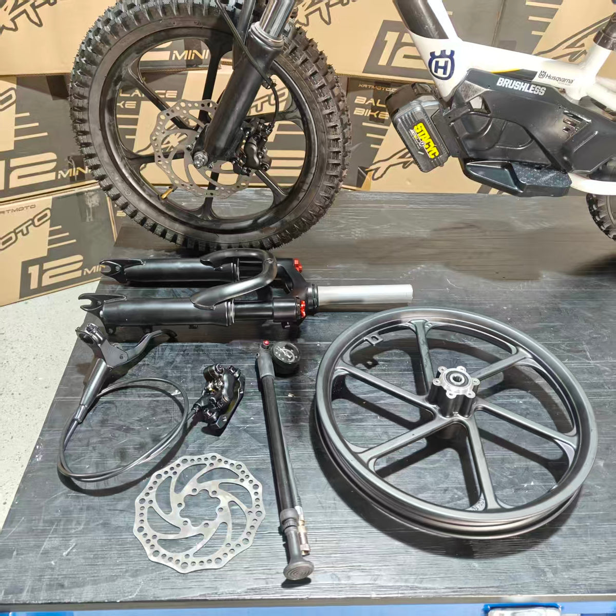 stacyc eDrive 12-16in kids electric bike front hydraulic brake kit with air suspension forks