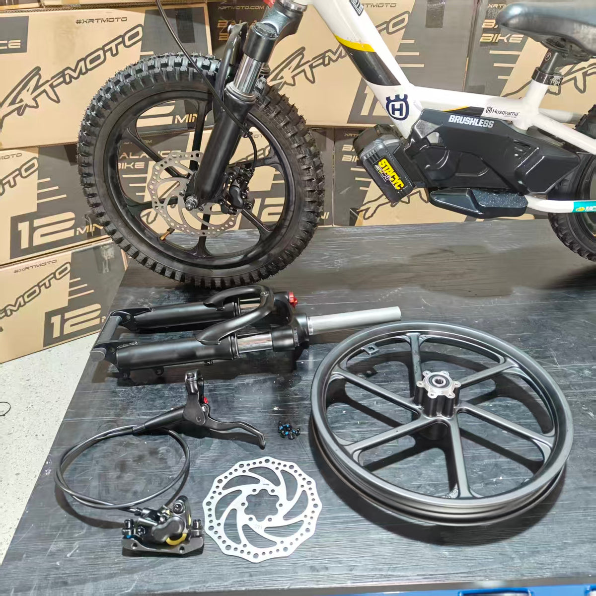 stacyc eDrive 12-16in kids electric bike front brake kit with oil suspension forks